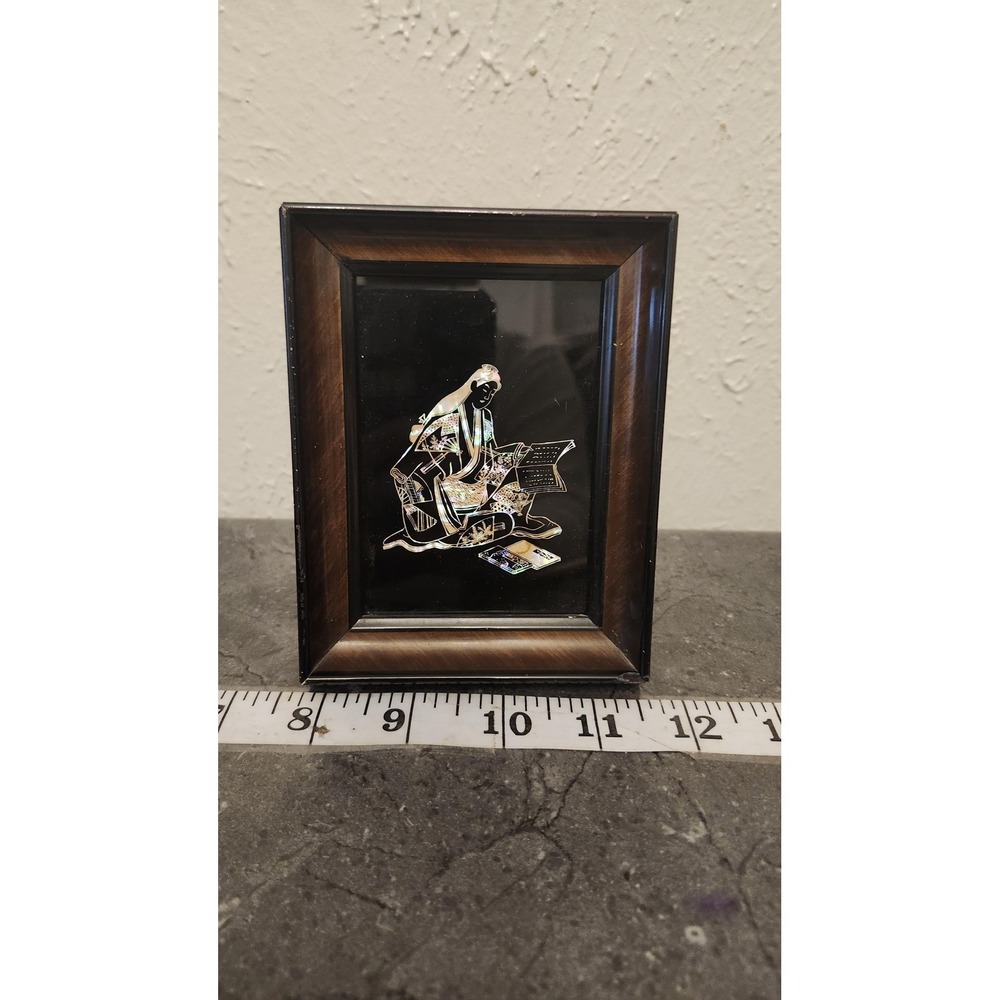 Japanese Mother Of Pearl Inlay Framed‎ Art Small Black Lacquer Picture Decor